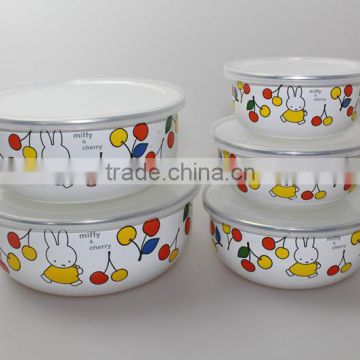 Children's miffy&cherry enamel stainless steel rim ice bowl set