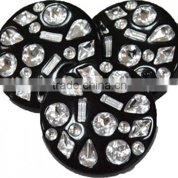 Bulk Black Round Plastic Buttons 25mm with Multiple Fancy Rhinestone