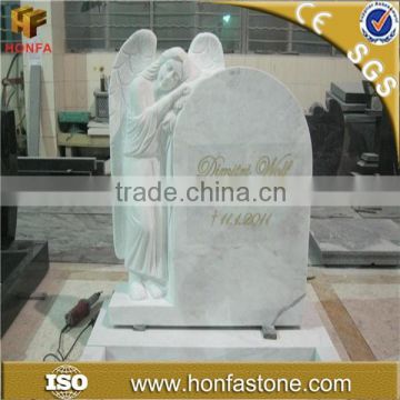 European polished white marble headstone with customized size