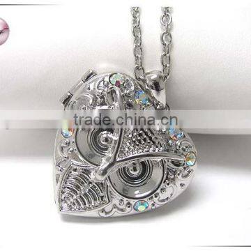 Crystal Stud Owl Heart Locket Pendant Long Necklace