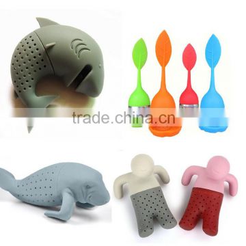 Wholesale BPA free FDA approved food grade sharky manatee Mr.tea unique loose tea infusers silicone