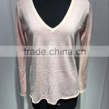BGAX16079 Women's V neck soft cashmere knitwear , Special solid color print sweater