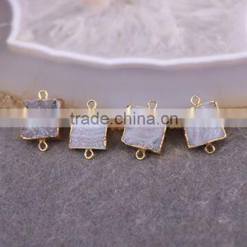 Gold Plated Square Natural Titanium AB Brazilian Galaxy Quartz Connector Beads, Druzy Gem stone Jewelry