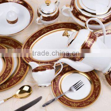 Embossed gold super white porcelain dinnerware set