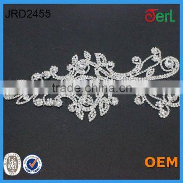 Beauty lace trimming rhinestone crystal bridal applique for collor decoration