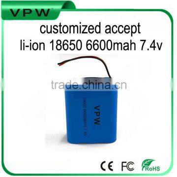 rechargeable icr18650 2s1p 7.4v 2200mah li-ion battery pack