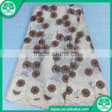 2016 New Arrival Net Embroidery Fabric Design Africa Guipure Lace Fabric With Beads photo-5