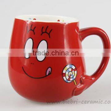 350ml Elegant Design Red Color Glazed Logo Decal Dcorative Funny Cute Ceramic Mugs Cups