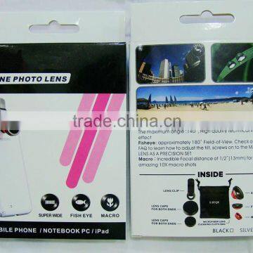 Wholesale Macro Lens+180Degree Fish-eye Lens+0.4X Super Wide-angle Lens With Clip For Mobilephone Tablets