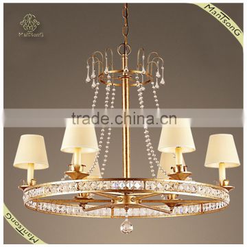 Hot sale indoor metal frame home lighting fabric shades crystal hanging pendant light