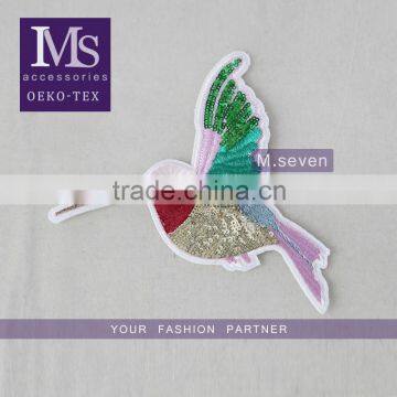 popular glitter colorful bird plastic sequin patch trim polyester embroidery for appliques