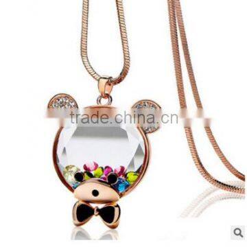 Korea new popular crystal smart cartoon bear gold fish necklace