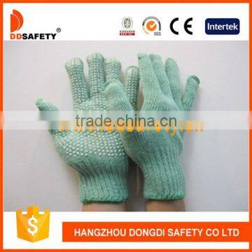 DDSAFETY 2017 7G GreenCotton String Knitted White PVC Pigment Safety Working Gloves