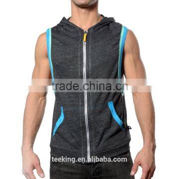 custom make men big arm hole sleeveless hoodie