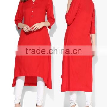 Latest Muti-color Ladies Kurta High-low Hem Design Cotton Kurta Front 3/4Th Length Sleeve Pathani Kurta Designer Kutis HSD5645