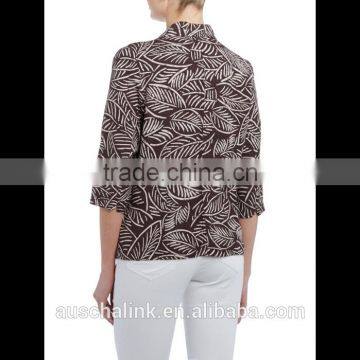 Outdoor Fashion Custom Lady All Over Leaf Print Jacket Wholesale photo-2