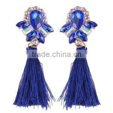Bohemian Jewelry Rhinestone Gems With Long Colorful Tassel Charms Earrings for Women photo-6