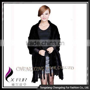 CX-B-M-25B Knitted Mink Fur Shawl Hot Sale / High Quality Women Mink Fur Cape