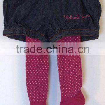 plum red dots pantyhose and black jean bloomer shorts