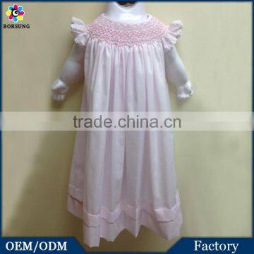 Newborn Baby Girls Cotton Frock Designs Smocked Bishop Dress Fashion Baby alibaba Express Pink Party Dresses