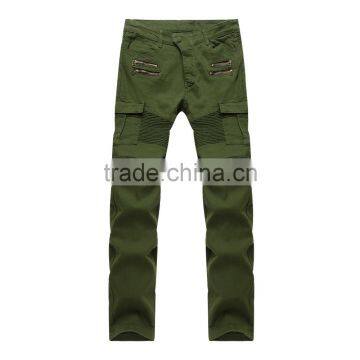 2016 New Men's Fashion Jeans Green Jeans Male Personality Folds Comfortable Hotsale Biker Jeans