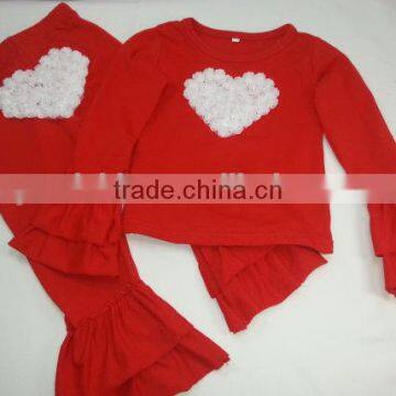 Wholesale Baby Clothes Kids Girls Clothing Plain White Top With Red Heart Triple Ruffle Pants Set Children Boutique Outfits photo-2