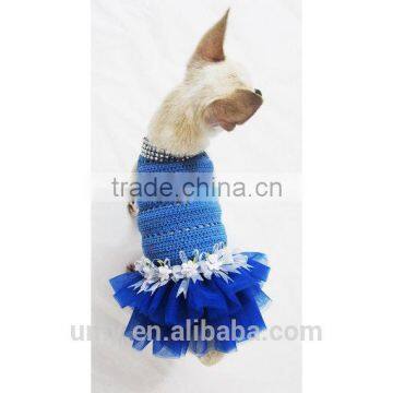 Blue Dog Tutu Dress Crochet Bling-bling Handmade Crocheted Wedding Designer Chihuahua Clothes Cat Costume photo-2