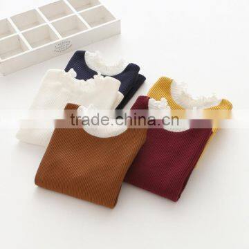 S60641B 2017 Girls Lace Collar Long Sleeve Autumn Fashion T-shirt Cotton Casual T-shirt photo-4