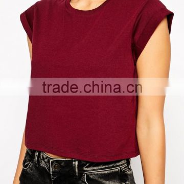 Cropped Boyfriend T-shirt with Roll Sleeve China products