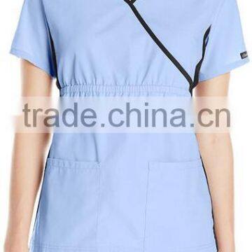 Top Selling Mock Wrap Women Medical Scrubs Wholesale Knit Panel Top photo-4