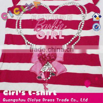 Make to Order Child Girls Summer Stripe Long Design T-shirt With Printing photo-3