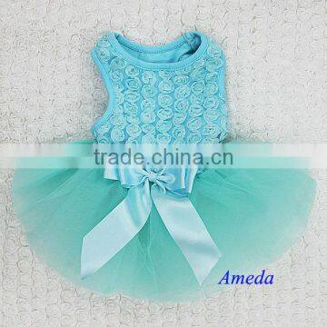 Aqua Blue Rosettes Elegant Rose Wedding Tutu Small Dog Clothes Party Dress XS-L