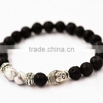 Black Lava Rock With Clear Ball Beads Bracelet Buddha Head Bracelet photo-5