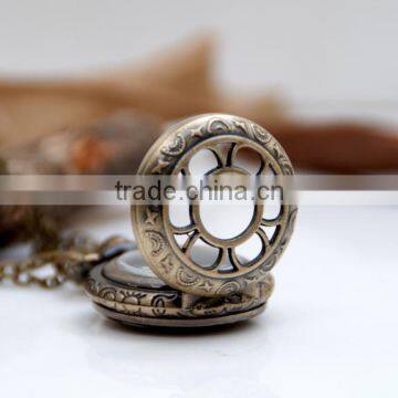 Small Antique Bronze Sunflower Flip-Open Cover Pocket Watch Pendant Necklace photo-1