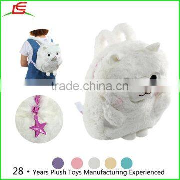 high quality white soft plush alpaca KT children's backpack