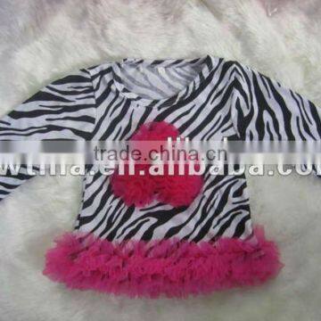 Fast Shipping hot pink chiffon petti top with chiffon ruffle zebra long sleeve children tshirt in autumn for baby fall