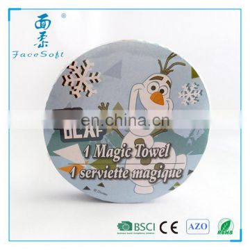 30x30cm frozen cartoon character soft printed magic pressed washcloths for Christmas Promotion