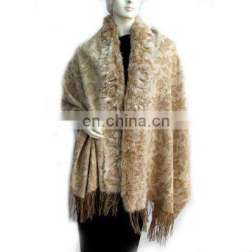 CGSF-0680 Lady rabbit fur shawl 100% wool shawl Printing wool shawl