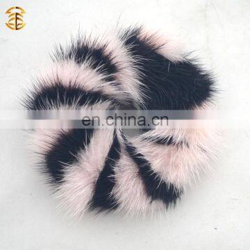 Women Girl Mink Fur Hair Accessaries Bi-colors Hair Bands Elastic
