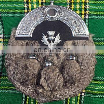 Grey Rabbit Fur Kilt Sporran Wholesale Price with Thoistle Badge