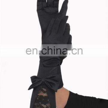 Beauty's Love elbow length sexy gloves fashion costume accesssory bridal black satin gloves with lace and bow