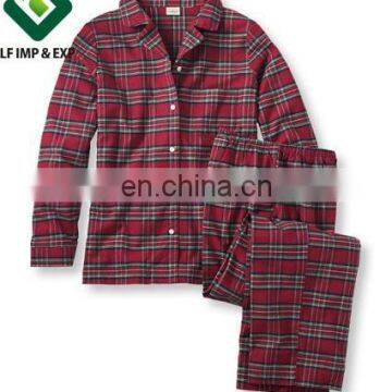 Women's Tartan Flannel Pajama Set-Red checks