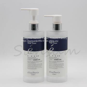 320ml Frosted Clear Plastic PET Shampoo and Shower Gel Bottle With Sliver Pump photo-2