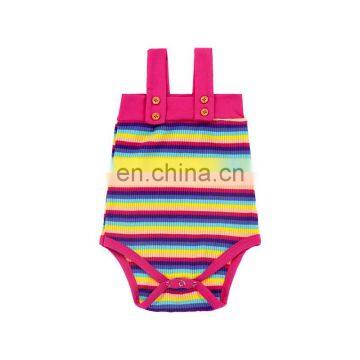 Wholesale Suspender Design Rose Red Ribbed Strip Soft Cutest Infant Girl Clothes Romper Daily Wear Summer