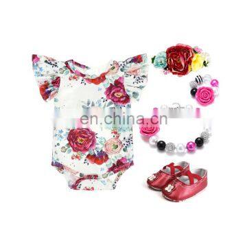 2019 New Arrival Boutique Floral Flower Printed Flutter Sleeve Wholesale Price Baby Jumpsuit photo-2