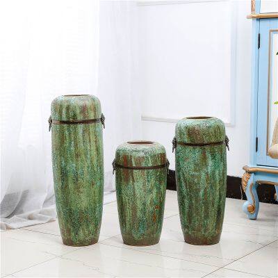 Air Bubble Glaze Modern Simple Fashion Green Large Ceramic Vase With Ring For Office Decor