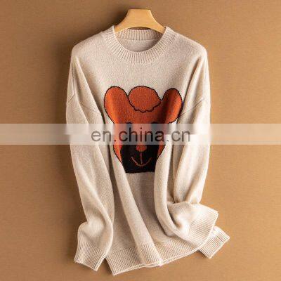 Women Custom Pattren Cashmere Jacquard Knit Casual Thick Sweater