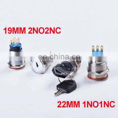 19MM Brass Chrome Key Metal Waterproof Brass 2 Position 1NO 1NC 3 Position 2NO 2NC Push Button Switch Button Press Button