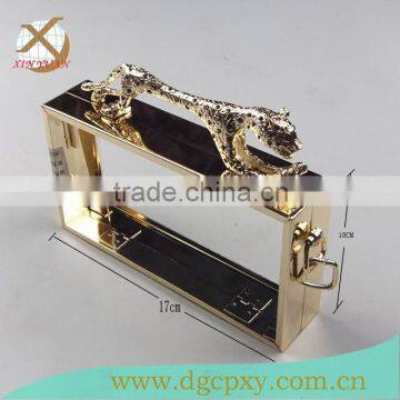 gold box clutch frame with leopard lock