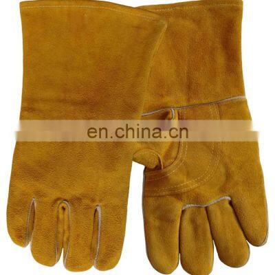 Top Quality Welder Work Protection Glove Full Cotton Lined Golden or Yellow Cow Split Leather Safety Welding Gloves